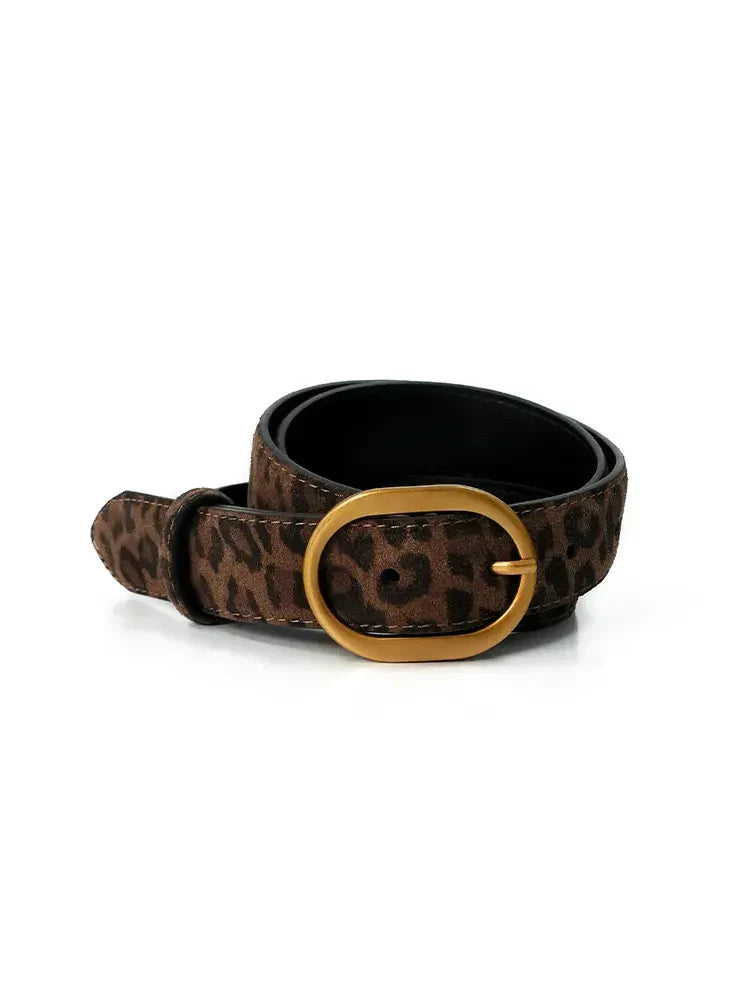 Fashion Suede Cowhide Women‘s Belts Genuine Leather 2.8cm Wide Belt Metal Buckle Women Belt Matched Dress Jeans Skinny Girdle