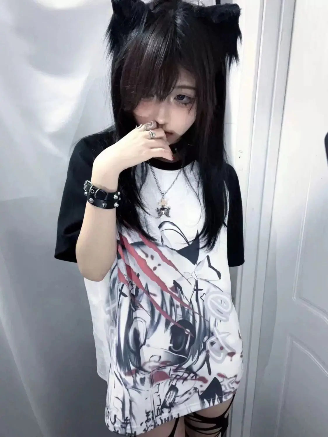 Girls Short Tops Y2k Japanese Harajuku T Shirt Subculture Loose Print Women Popular Basics Pulovers Black Half Sleeve Tees