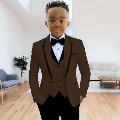 Fashion Formal Wear Suits For Boy (Jacket+Pants+Vest) Notched Lapel 3 Pieces Kids Flower Boys Wedding Party Dress Blazer Sets