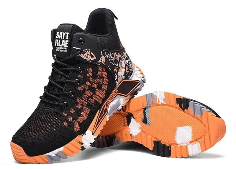 Men's All Seasons Safety Shoes Breathable Flying Woven Steel Toe Cap Impact Resistant Puncture Proof mid Cut Sneakers
