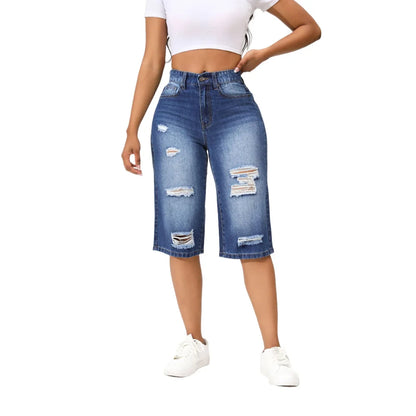Calf-Length Jeans For Women Fashion Ripped Slim Fit Casual Clothing