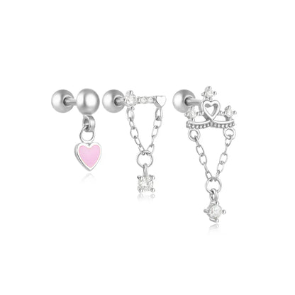 Heart Round Ball Flat Helix Piercing Earring 925 Sterling Silver Ear Studs Geometric Zircon Exquisite Trinket Studs Aretes