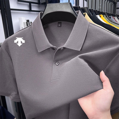 100% men's summer luxury brand polo shirt lapel geometric printing short sleeves t-shirt outdoor leisure men clothing tops