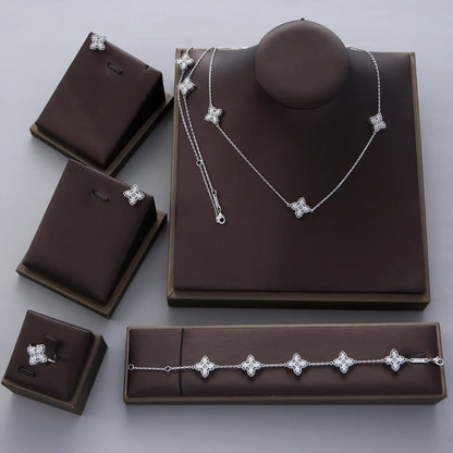 Luxury Flower Statement Necklace earring ring BraceletJewelry Set For Women Wedding Party Full Zircon Dubai Bridal jewelry N0555