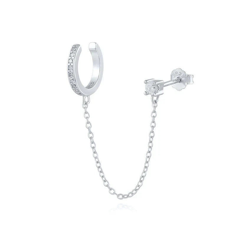 1PC 925 Sterling Silver Horse Eye Chain Tassel Zircon Drop Earrings For Women Ins Minimalism Geometric Earrings Gift