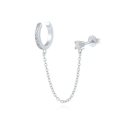 1PC 925 Sterling Silver Horse Eye Chain Tassel Zircon Drop Earrings For Women Ins Minimalism Geometric Earrings Gift