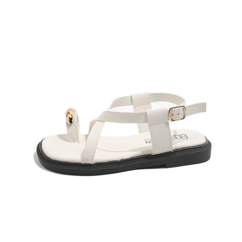 Summer New Kids Beach Sandals Clip-toe Outdoor Girls Roman Sandals School Fashion Cross-tied Children's Flat Sandals Non-slip