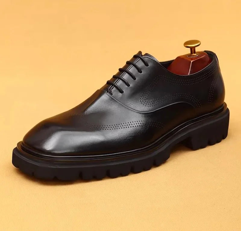 5cm heels High Quality Thick Sole Height-increasing Shoes Man Square Toe Lace-up Oxford Shoes Cowhide Leather Men Dress Shoes