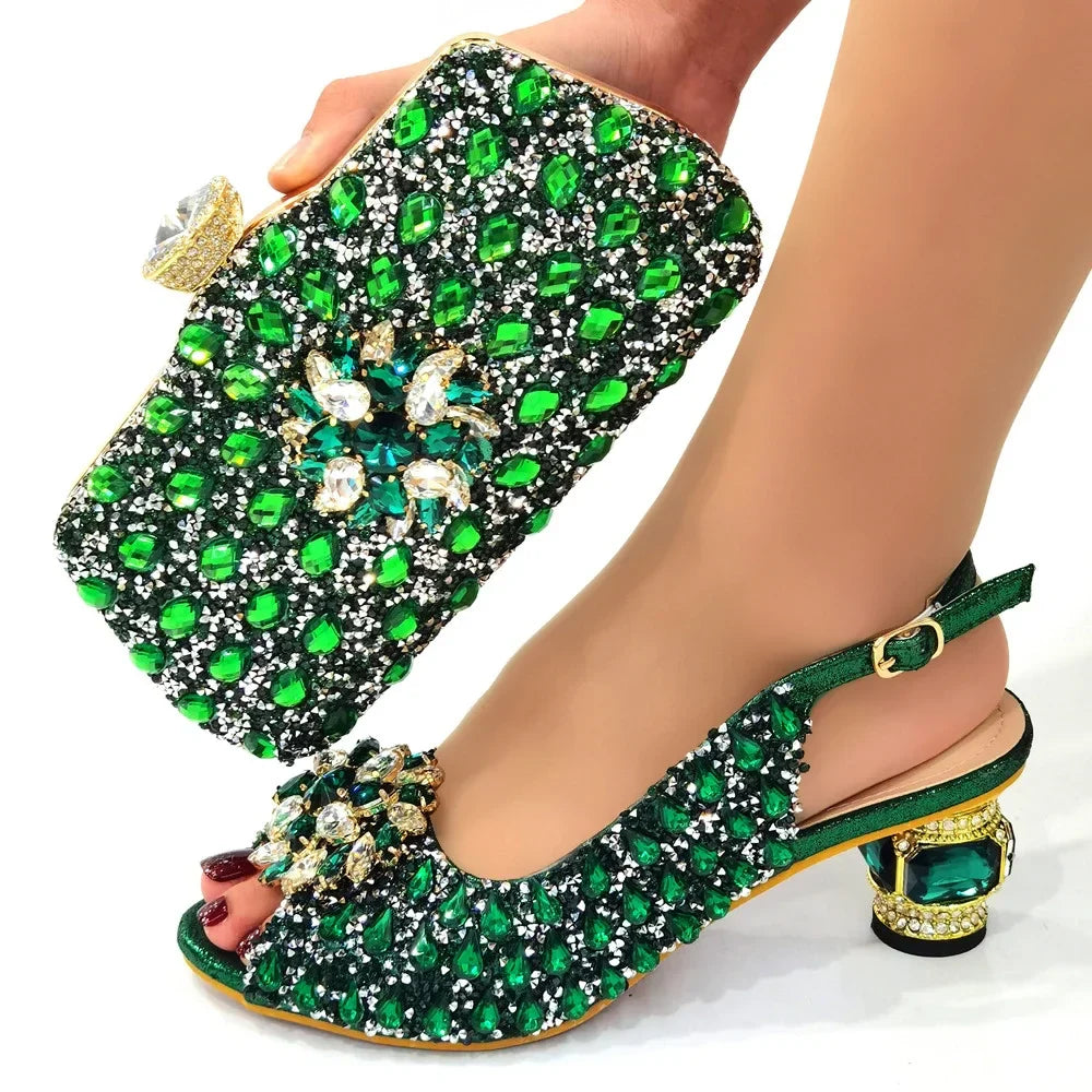 Silver Color Nigerian Women's Shoes and Bags Party  African Fashion Shoes and Bags Wedding Shoes and Bags