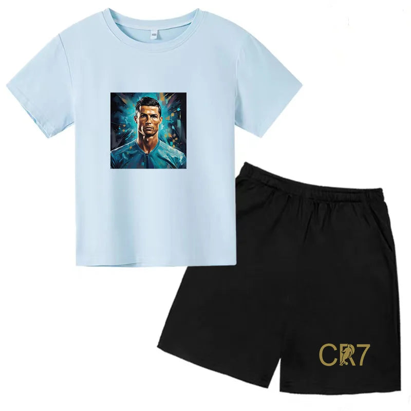 Summer Kids Ball Wear Creative Pattern Football Set T-shirt + Shorts Boys Girls 3-13 Years Old Sports Quick Drying T-shirt Set