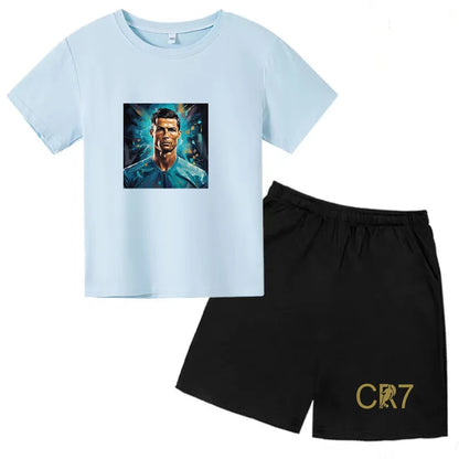 Summer Kids Ball Wear Creative Pattern Football Set T-shirt + Shorts Boys Girls 3-13 Years Old Sports Quick Drying T-shirt Set