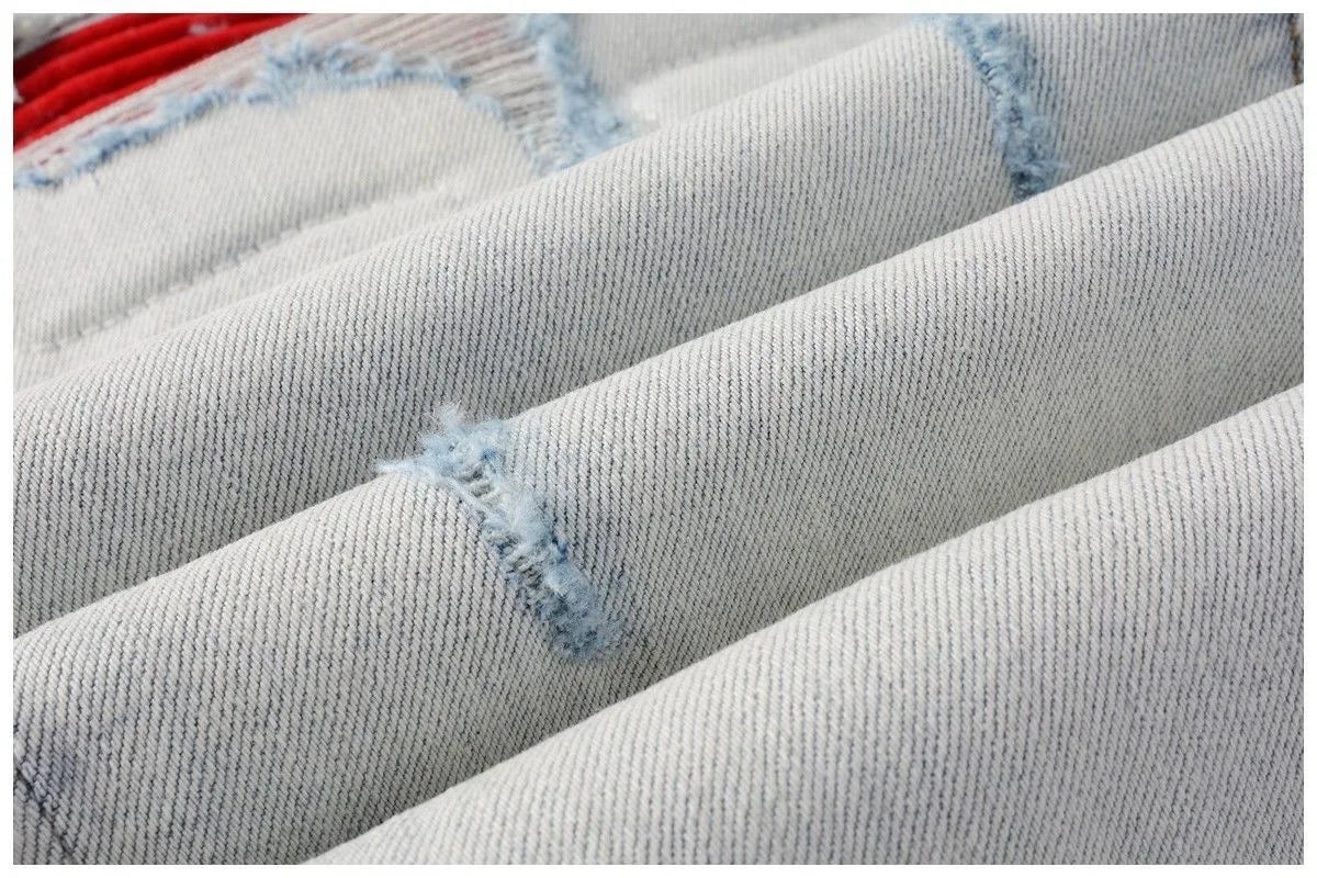 Calça Jeans Masculina de Cintura Reta Rasgada, Cor Sólida, Elástica, Respirável, Confortável e de Alta Qualidade, Nova Tendência Primavera Outono