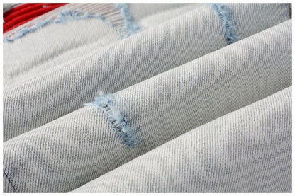 Calça Jeans Masculina de Cintura Reta Rasgada, Cor Sólida, Elástica, Respirável, Confortável e de Alta Qualidade, Nova Tendência Primavera Outono