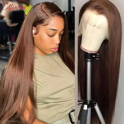 30 36 Inch Chocolate Brown 13x4 Straight Human Hair Lace Front Wig Brazilian Colored 13X6 Transparent Lace Frontal Wig For Women