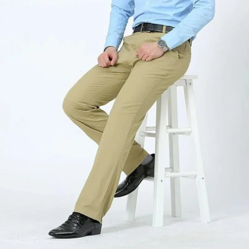 Professional Business Men's 100% Cotton Trousers Autumn Thick Summer Light Smart Office Style Quick-Drying Work Pants GOZBKF