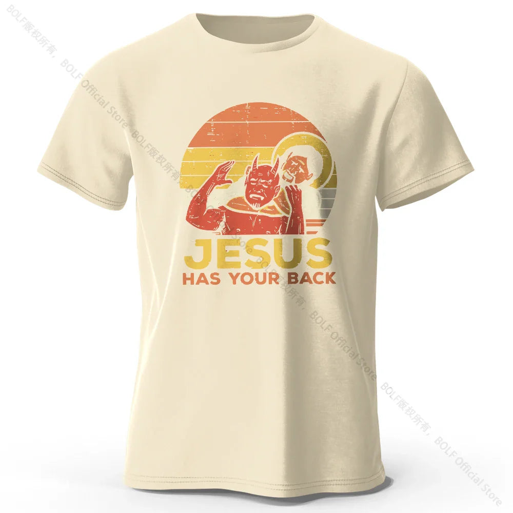 Funny Jesus Printed 100% Cotton T-Shirt, Soft & Breathable Round Neck Short Sleeve Tee, Unisex Quirky & Humorous Style