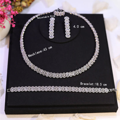 New Sparkling Cubic Zirconia Choker Necklace Earrings Bracelet Set for Women Wedding Party Jewelry