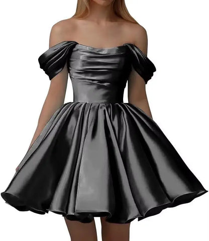 Off the Shoulder Satin Homecoming Dresses for Teens Short A Line Cowl Neck Prom Cocktail Party Gowns HOCO Girls School Dress