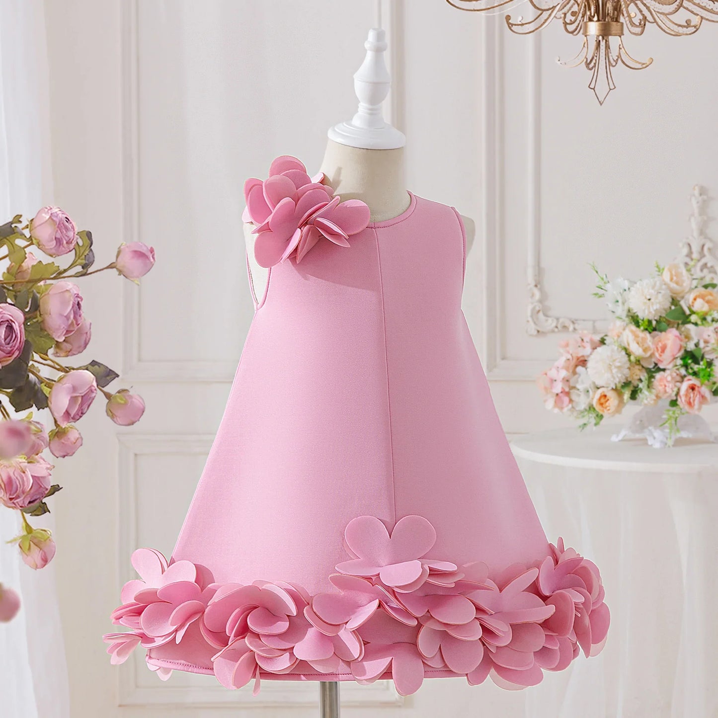 Vestido de festa para meninas princesa com flores 3D, verão, 4 a 8 anos, elegante, para casamento, damas de honra, formatura, festa de aniversário, roupa infantil