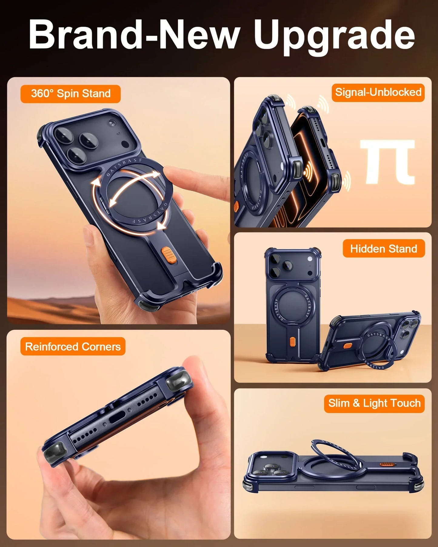 Oatsbasf Π Shape Magnetic Phone Case for iPhone 17 Pro Max/17 Pro Bazel-Less Phone Protective Cover Minimalist Protective Bumpe