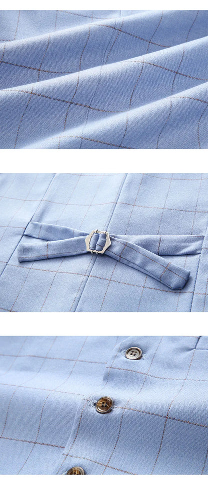 ( Jacket + Vest + Pants ) Fashion Boutique Plaid Mens Casual Business Suit Groom Wedding Dress Formal Slim Plaid Suit