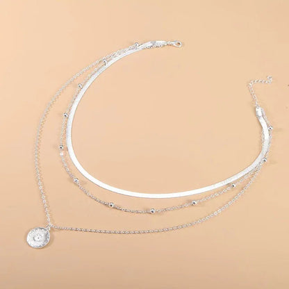 925 Sterling Silver Three-Layer Round Necklace Simple Snake Chain Charm Ball Chain Party Wedding Gift Women's Exquisite Jewelry