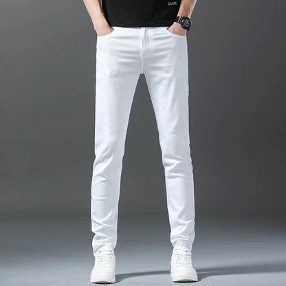 New 98% Cotton Men's Fashion Slim Jeans Stretch Straight Spring Autumn Luxury Denim Trousers Casual Business Pencil Pants