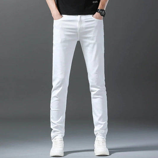New 98% Cotton Men's Fashion Slim Jeans Stretch Straight Spring Autumn Luxury Denim Trousers Casual Business Pencil Pants