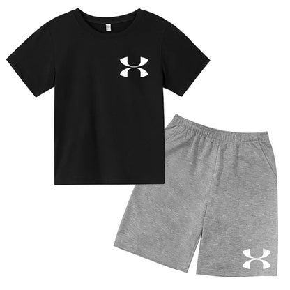 Fashion Two-Piece Casual t-shirt Set Kids  Summer Sports Short-Sleeved Boy Girl 3-13Yrs  T-shirt +Shorts