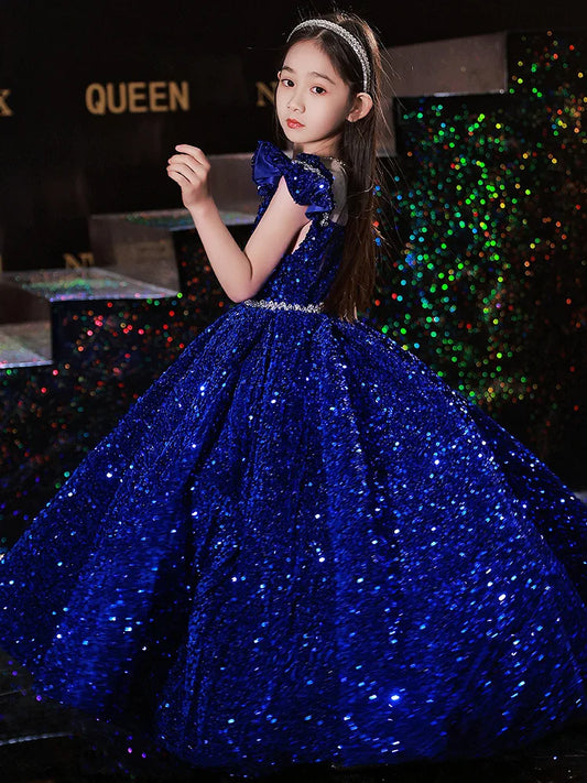 Vestido de Princesa Lantejoulas Noite Casamentos Vestidos Longos Elegante Vestido de Baile Formal para Meninas Presente de Aniversário 1-14 Anos