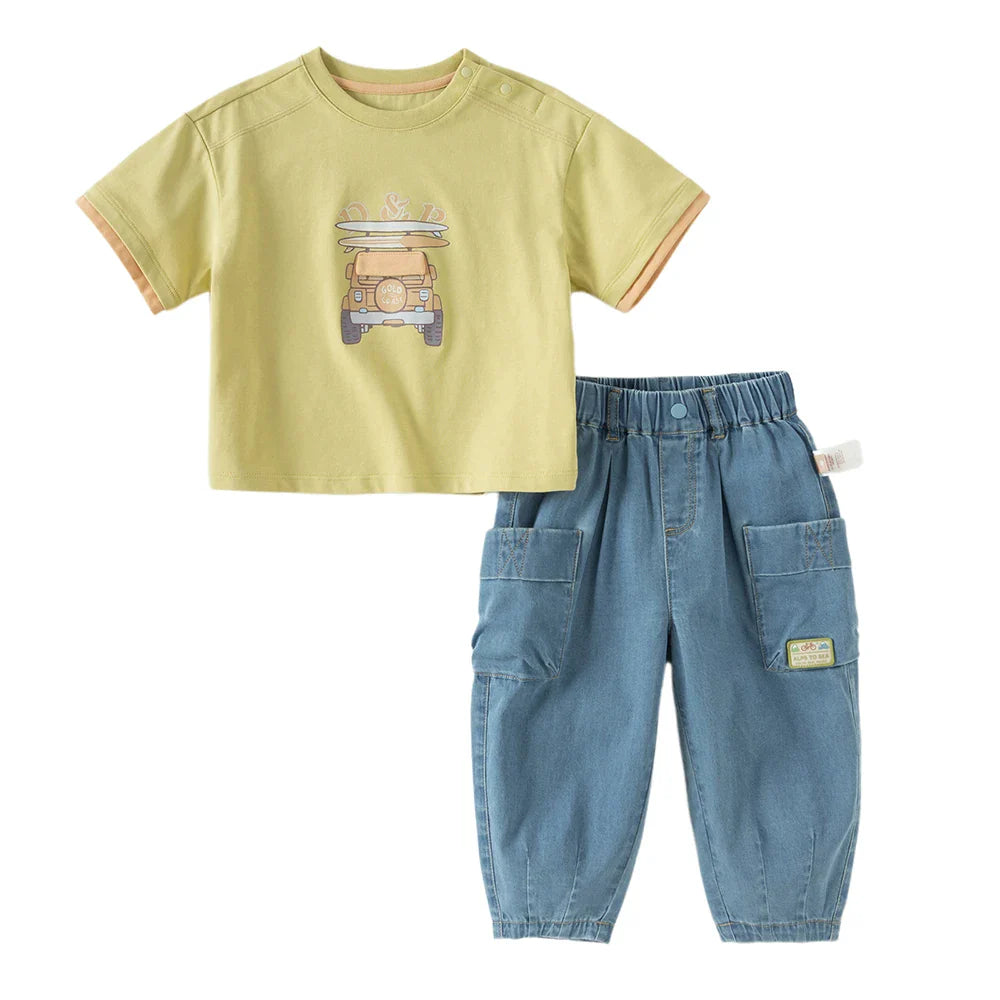 Boys 2PCS Suit Summer T-shirt Jeans Pants Sets Children Short-Sleeved T-shirt Trousers Two-Piece Set Casual DB2261195