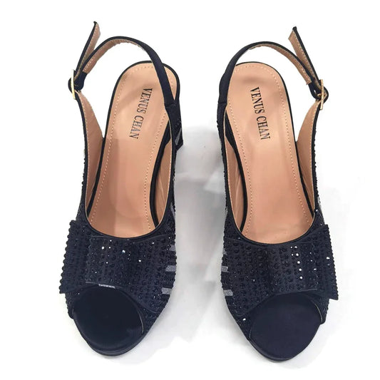 Black Color Elegant High Heels Nigeria Popular Design African Ladies Shoes And Bag Set for Wedding Party