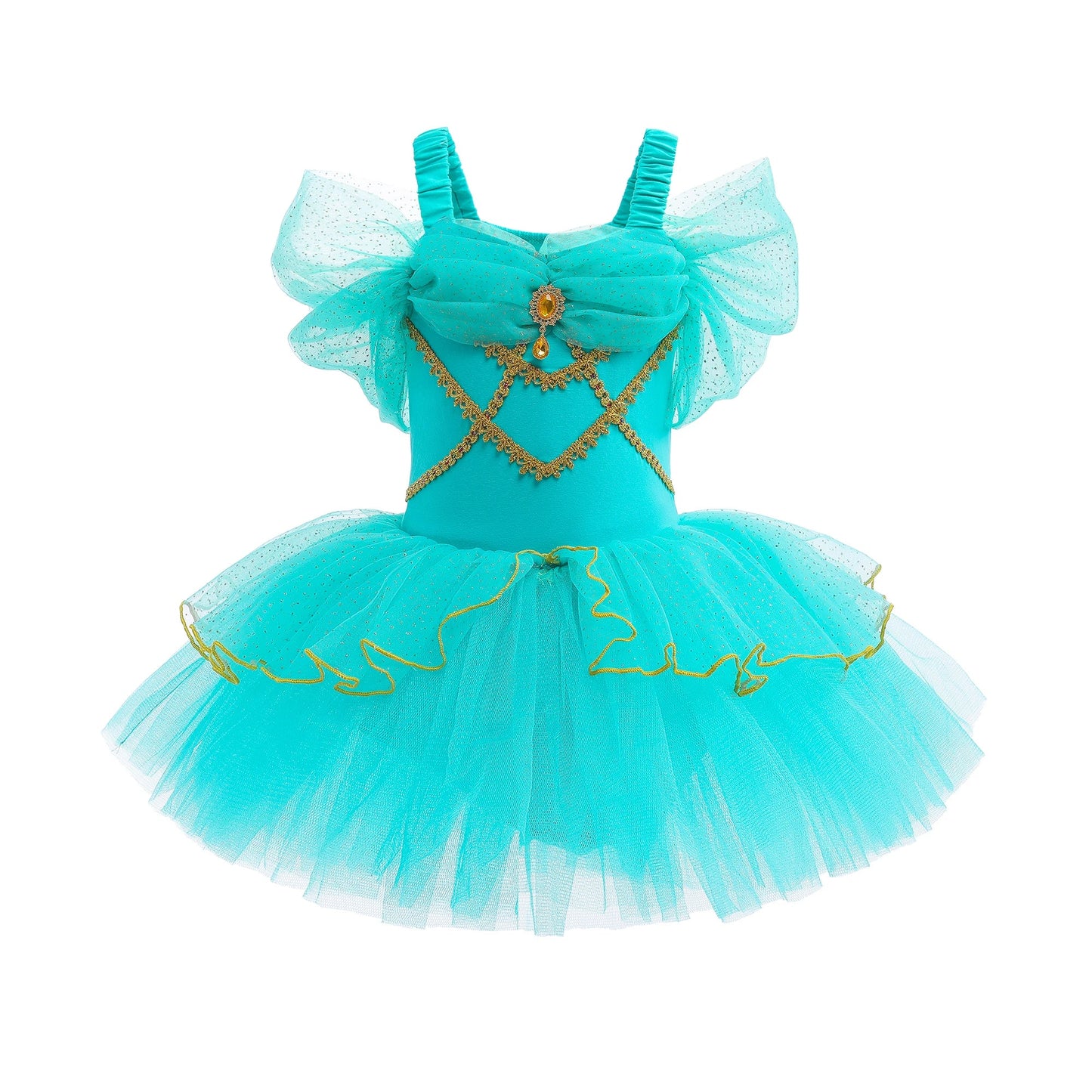 Princess Jasmine Princess Girl Ruffle Sleeve Ballet Dance Dress Tutu Skirt Short Skirt Ballet Performance Costume