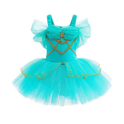Princess Jasmine Princess Girl Ruffle Sleeve Ballet Dance Dress Tutu Skirt Short Skirt Ballet Performance Costume