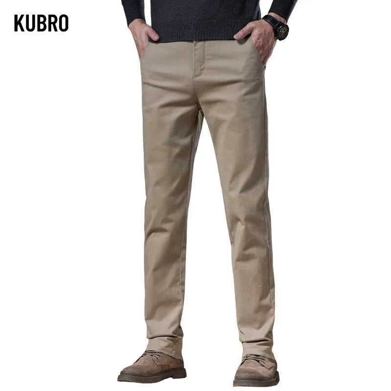 Classical Men's Casual Pants Straight Leg Elastic Solid Color Business Trousers Fashionable Soft Comfortable  Clothes Long Pants