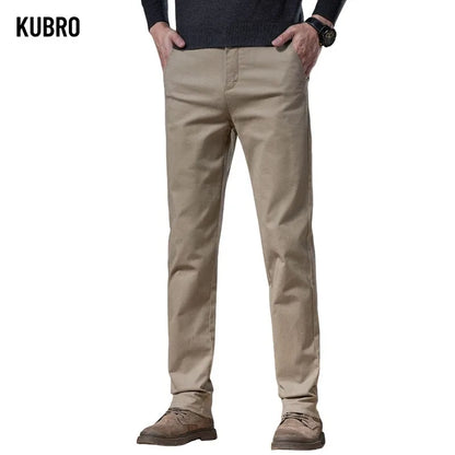 Classical Men's Casual Pants Straight Leg Elastic Solid Color Business Trousers Fashionable Soft Comfortable  Clothes Long Pants
