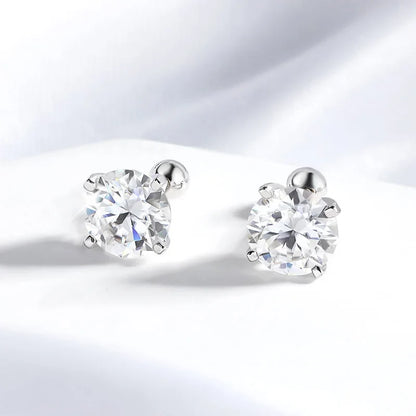 18k Plated 0.2-2ct Moissanite Stud Earrings for Women Solid 925 Sterling Silver Lab Diamond Screw Back Ear Stud Jewelry