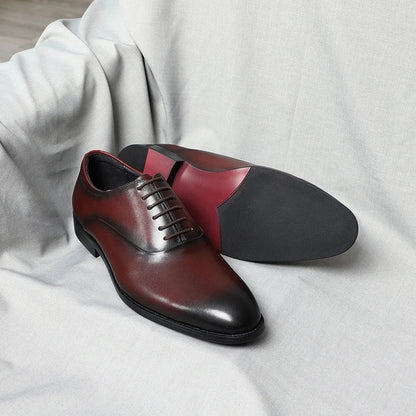 Italian Luxury Men's Oxford Dress Shoes Cow Genuine Leather Fashion Plain Toe Burgundy Wedding Business Formal Shoes for Man