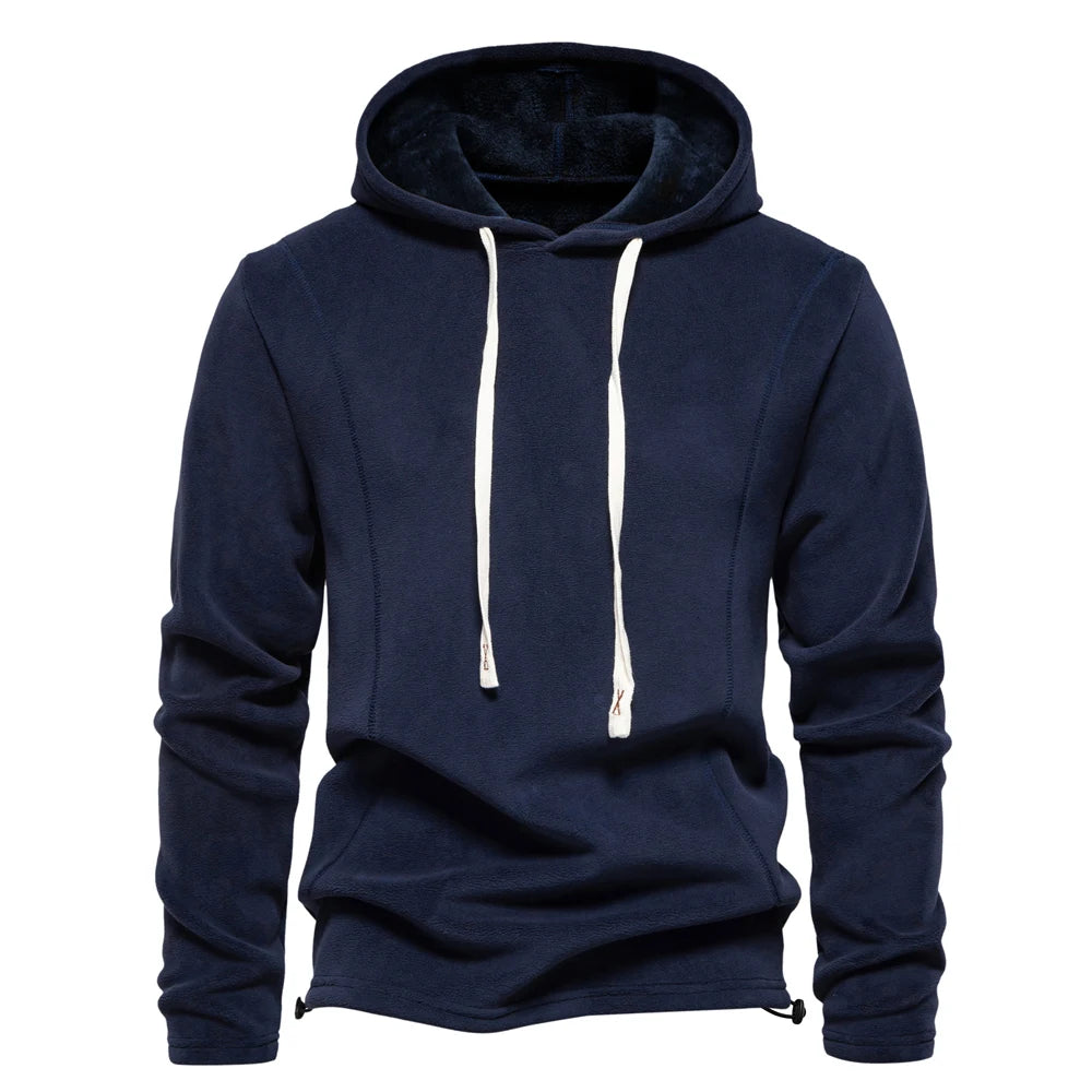 Mens Winter Solid Fleece Hoody High Quality Warm Casual Drawstring Hat Sweatshirt Soft Shell Hoodies for Men