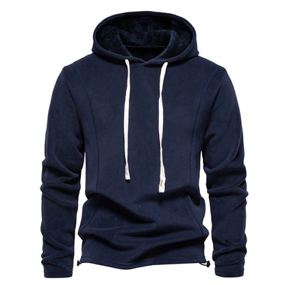 Mens Winter Solid Fleece Hoody High Quality Warm Casual Drawstring Hat Sweatshirt Soft Shell Hoodies for Men