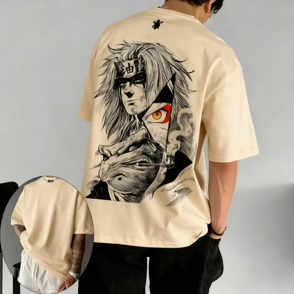 MINISO Men's T-shirt Jiraiya Summer and Autumn Anime Boys' Children's Wear Short-sleeved Retro Harajuku Style Men Women T-shirts