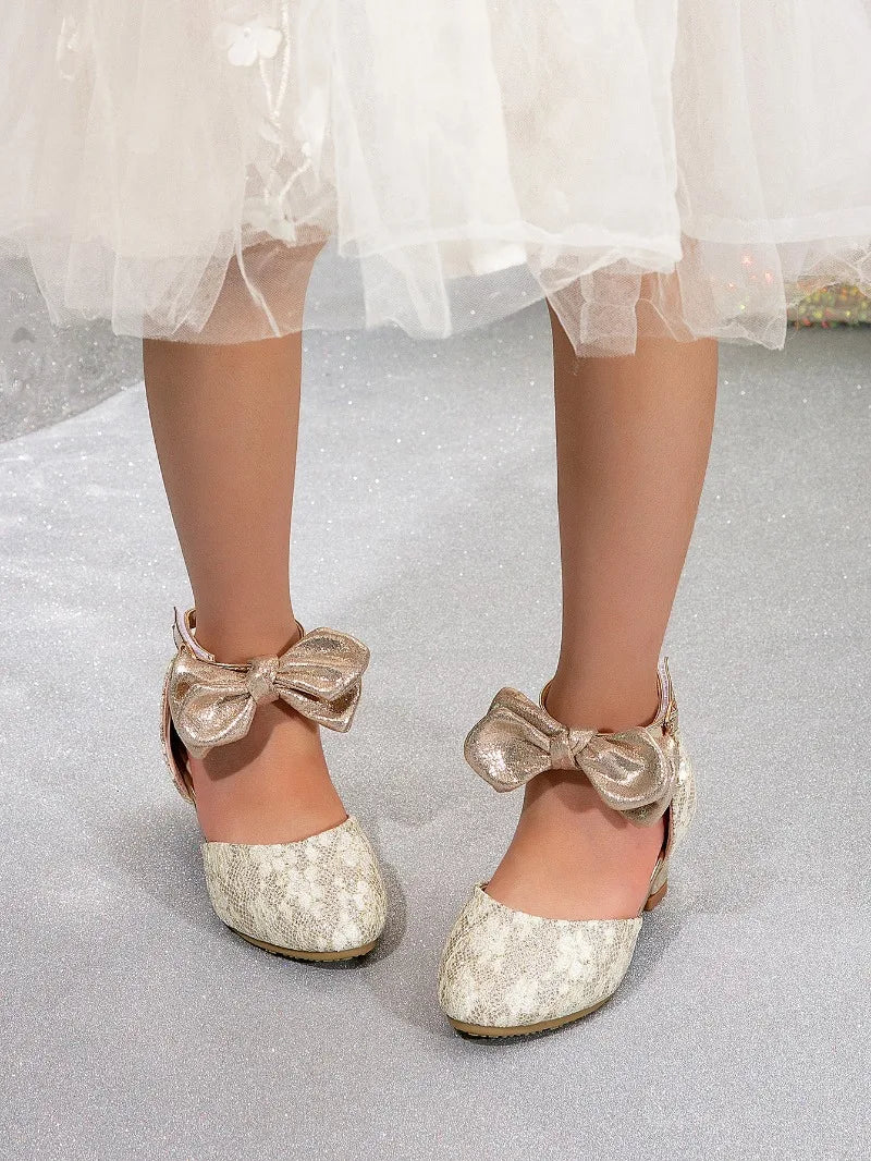 New Children High Heels Ankle-strap Bowknot Girl Princess Dress Sandals Sweet Wedding Party Versatile Kids Fashion Catwalk Shoes