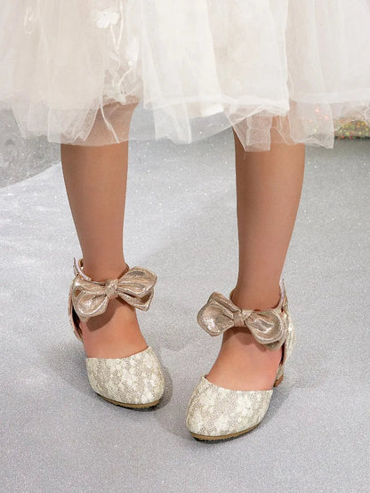 New Children High Heels Ankle-strap Bowknot Girl Princess Dress Sandals Sweet Wedding Party Versatile Kids Fashion Catwalk Shoes
