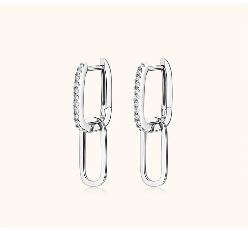 1.4mm Moissanite Paperclip Link Earrings for Women Silver 925 D Color Lab Diamond Huggie Hoop Earrings 2024 Trend Jewelry