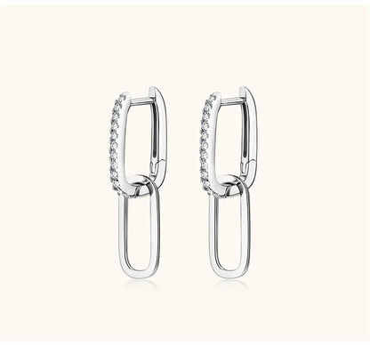 1.4mm Moissanite Paperclip Link Earrings for Women Silver 925 D Color Lab Diamond Huggie Hoop Earrings 2024 Trend Jewelry