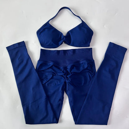 2 Pieces Set For Woman Strappy Yoga Bra Sports Top Workout Leggings Set Seamless Gym Set Fitness Clothes Outfit Activewear