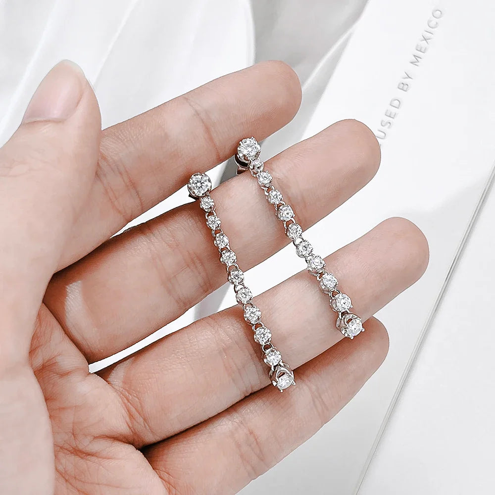 Luxury Designer Real D Color 1.18cttw Full Moissanite Drop Earring for Women 925 Silver Diamond Long Tassel Dangle Earrings