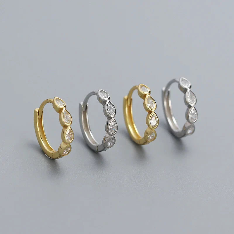 925 Sterling Silver Fashion Simple Drop Row Zircon Ear Buckle for Women Elegant European Hoop Earrings Piercing Jewelry