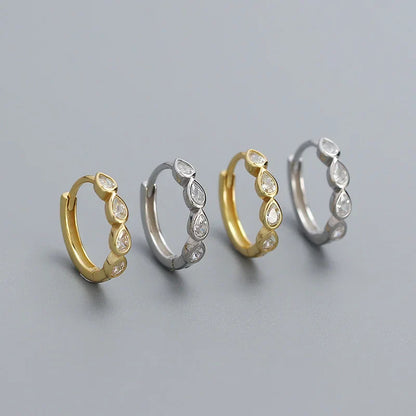 925 Sterling Silver Fashion Simple Drop Row Zircon Ear Buckle for Women Elegant European Hoop Earrings Piercing Jewelry