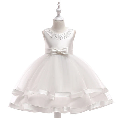 2023 Summer Dress For Girls Elegant Princess Birthday Dress With Bow Kids Girl Wedding Party Dresses Children Evening Clothes